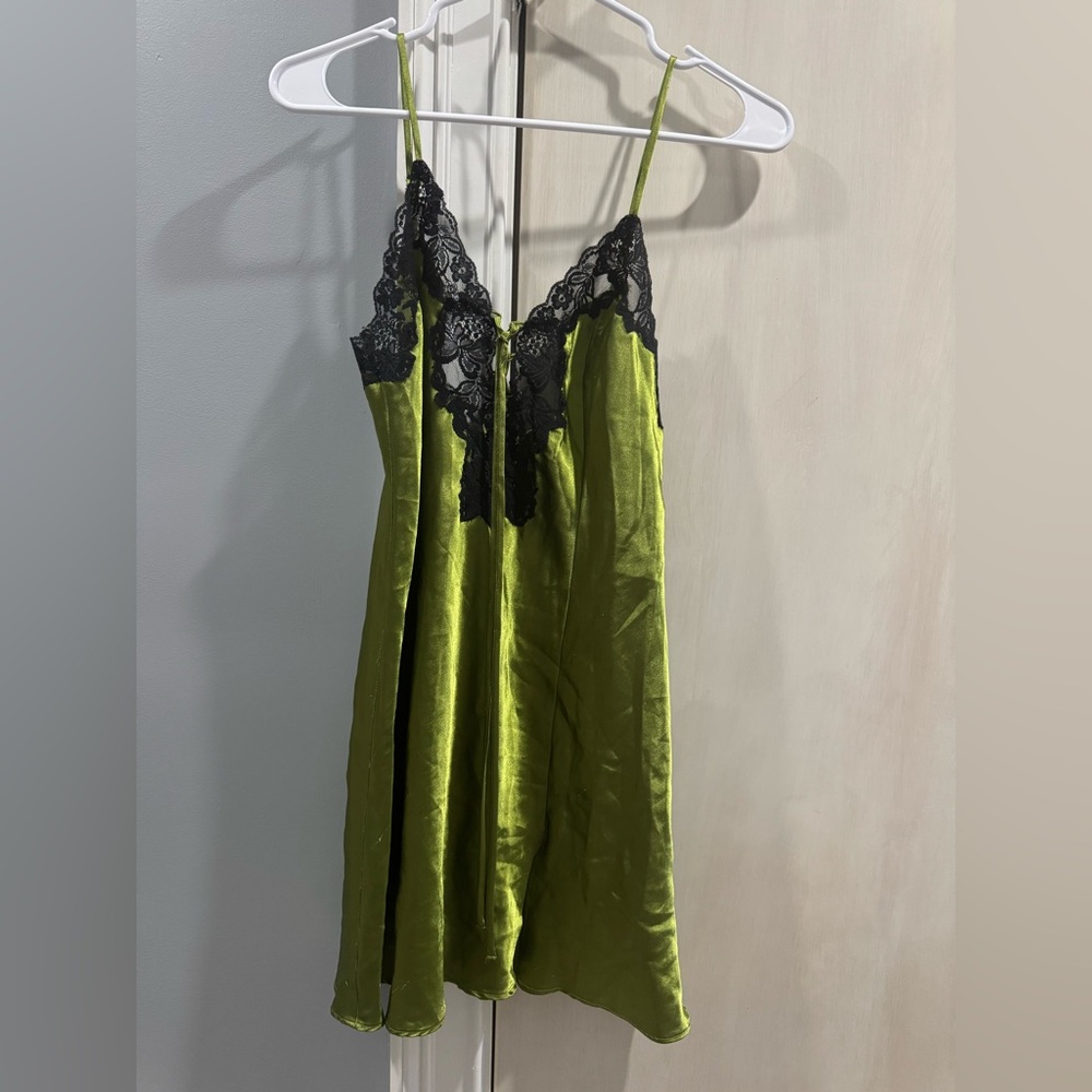 Vintage Frederick's of Hollywood Green Chemise with Black Lace
